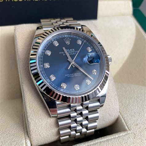 blue face rolex wit diamonds|Rolex datejust 41 blue diamond.